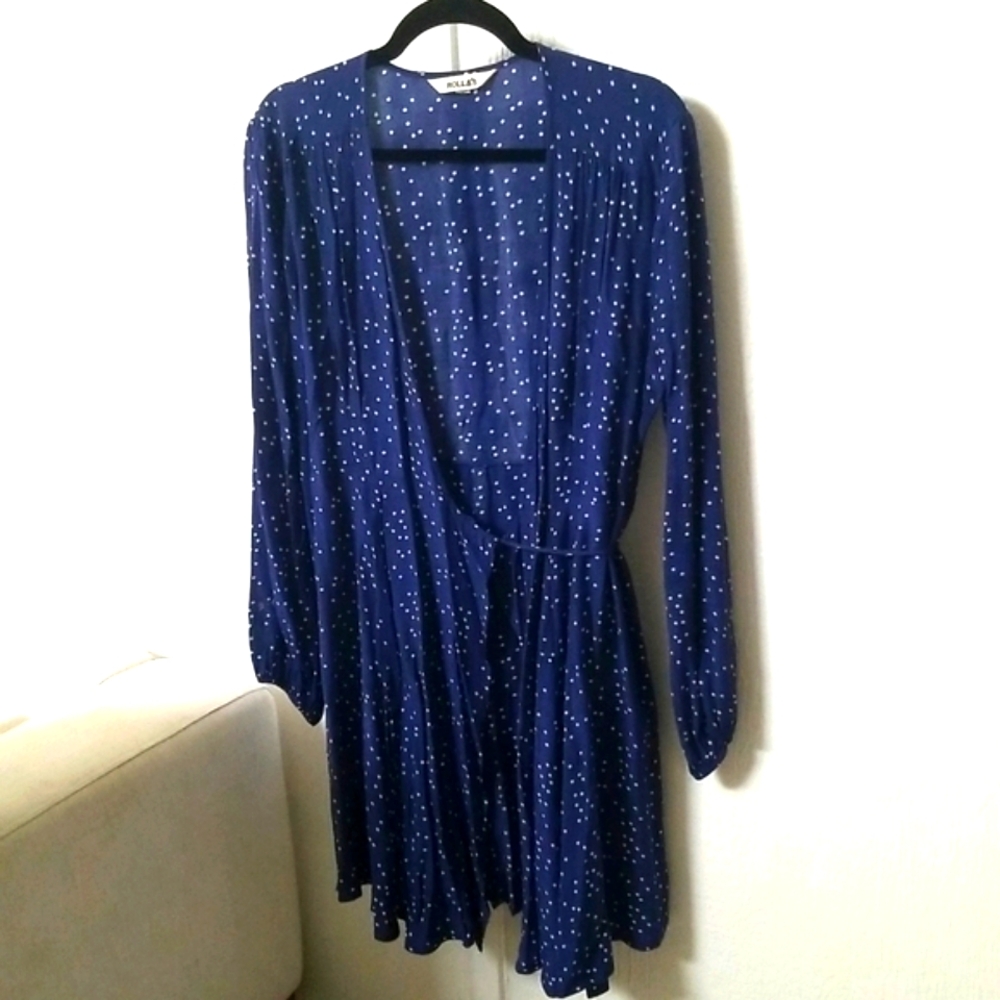 Rolla's Polka Dots Navy Wrap Dress Size L